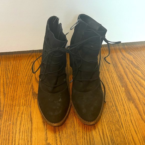 Sam Edelman Black Lace-up Suede Booties - Picture 1 of 4